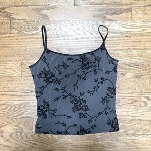 Bebe grey cropped tank with black beaded accents.